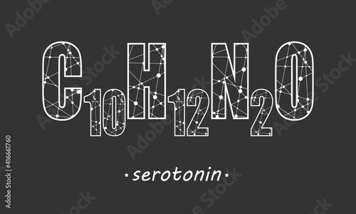 Chemical formula of hormone serotonin. Infographics illustration.