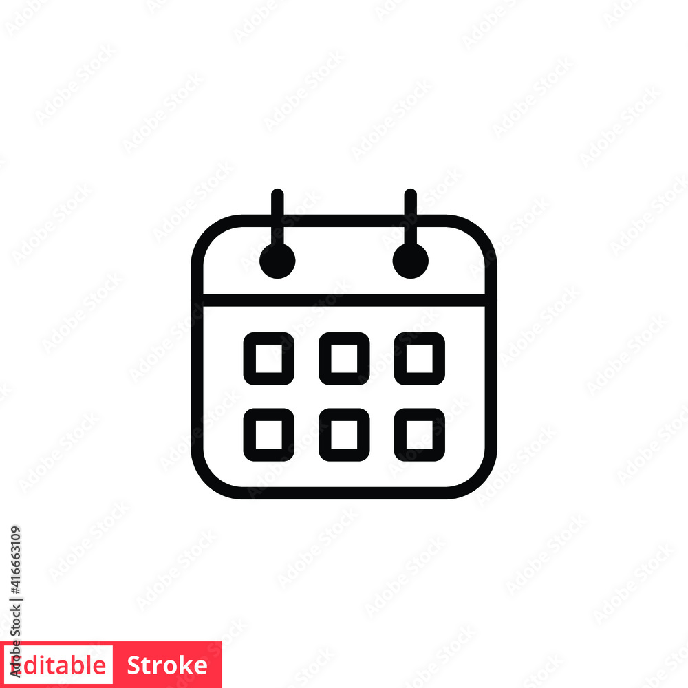 Calendar line icon. Simple outline style. Schedule, date, day, plan, symbol concept. Vector illustration isolated on white background. Editable stroke EPS 10. Calendar line icon. Simple outline style. Schedule, date, day, plan, symbol concept. Vector illustration isolated on white background. Editable stroke EPS 10.