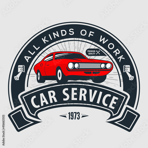Car repair service  vintage Logo design concept with classic car. Vector illustration