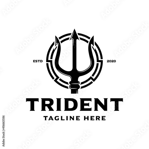 vintage Trident spear of poseidon retro hipster logo design