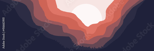 Sunrise over the mountain flat design vector good for banner, web background and desktop background
