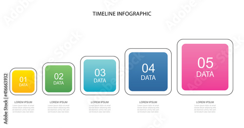 5 data infographics square step growth success template design. Illustration abstract background. Can be used for workflow layout, business step, banner, web design.