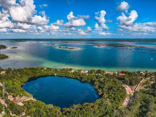 Cenote Azul Bacalar Mexico drone lake