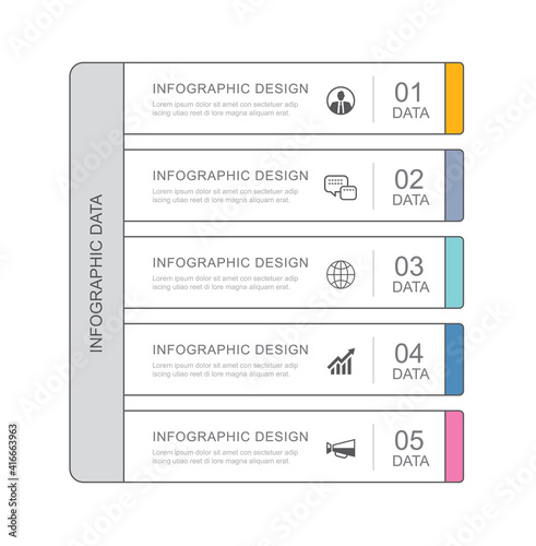 5 data infographics tab paper thin line index template. Vector illustration abstract background. Can be used for workflow layout, business step, banner, web design.