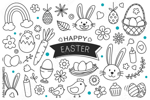 Easter eggs hand drawn on white background. Happy easter isolated element objects.