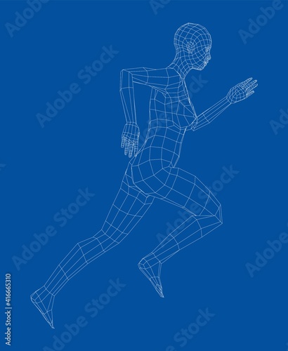 Wireframe running woman. Vector © cherezoff
