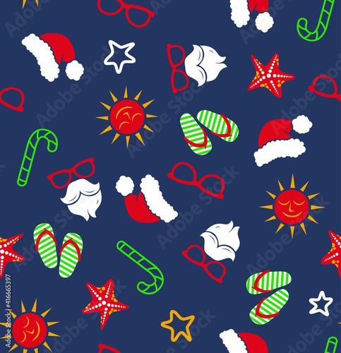 Christmas Santa holiday candy cane seaside flip flops sunshine Summer repeat print.