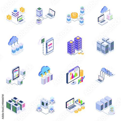 
Isometric Icons of Bitcoin and Data Network

