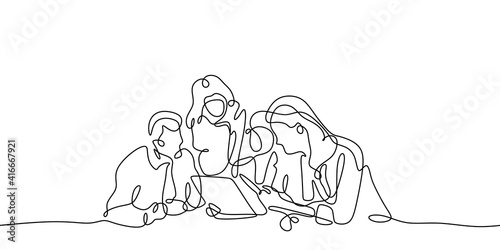 Continuous line drawing of business brief, discussion or training. Template for your design works isolated on white background.