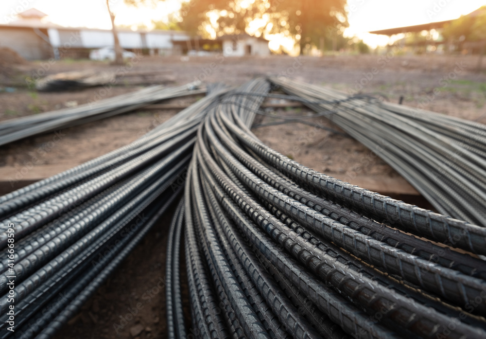 Obraz premium steel bar rebar reinforcement for concrete at construction site.