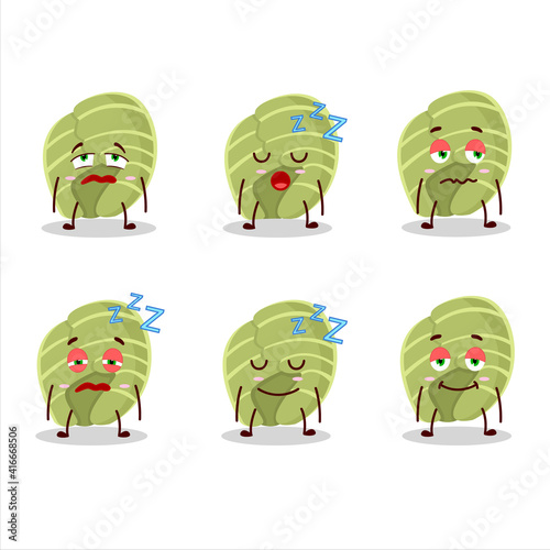 Cartoon character of white cabbage with sleepy expression