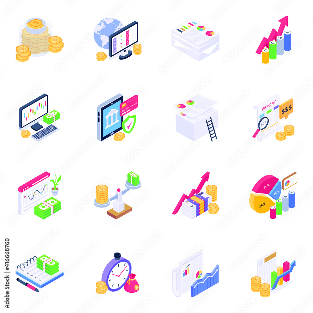 Icons of Modern Business Representation in Isometric Design
Icons of Modern Business Representation in Isometric Design