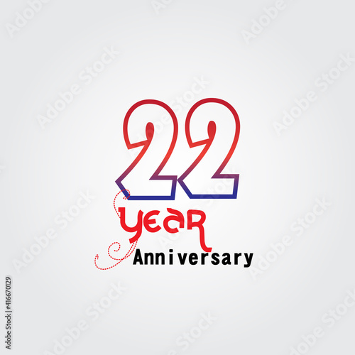 22 years anniversary celebration logotype. anniversary logo with red and blue color isolated on gray background, vector design for celebration, invitation card, and greeting card