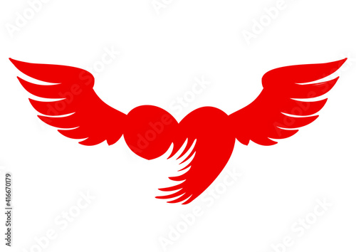 Arms around the heart. Abstract design template with heart with wings.