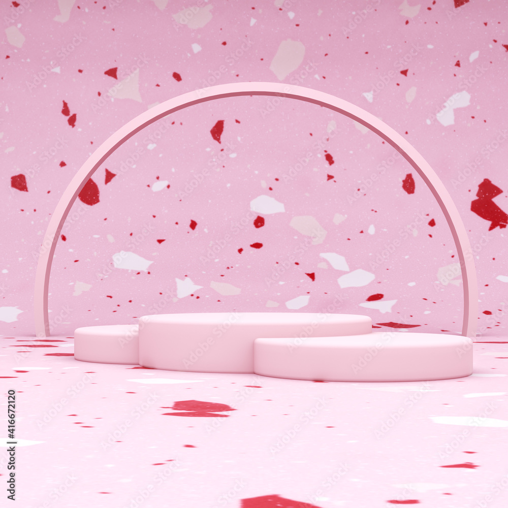3D illustration of abstract podium pink composition, 3d render. Room with copy space for your text and products