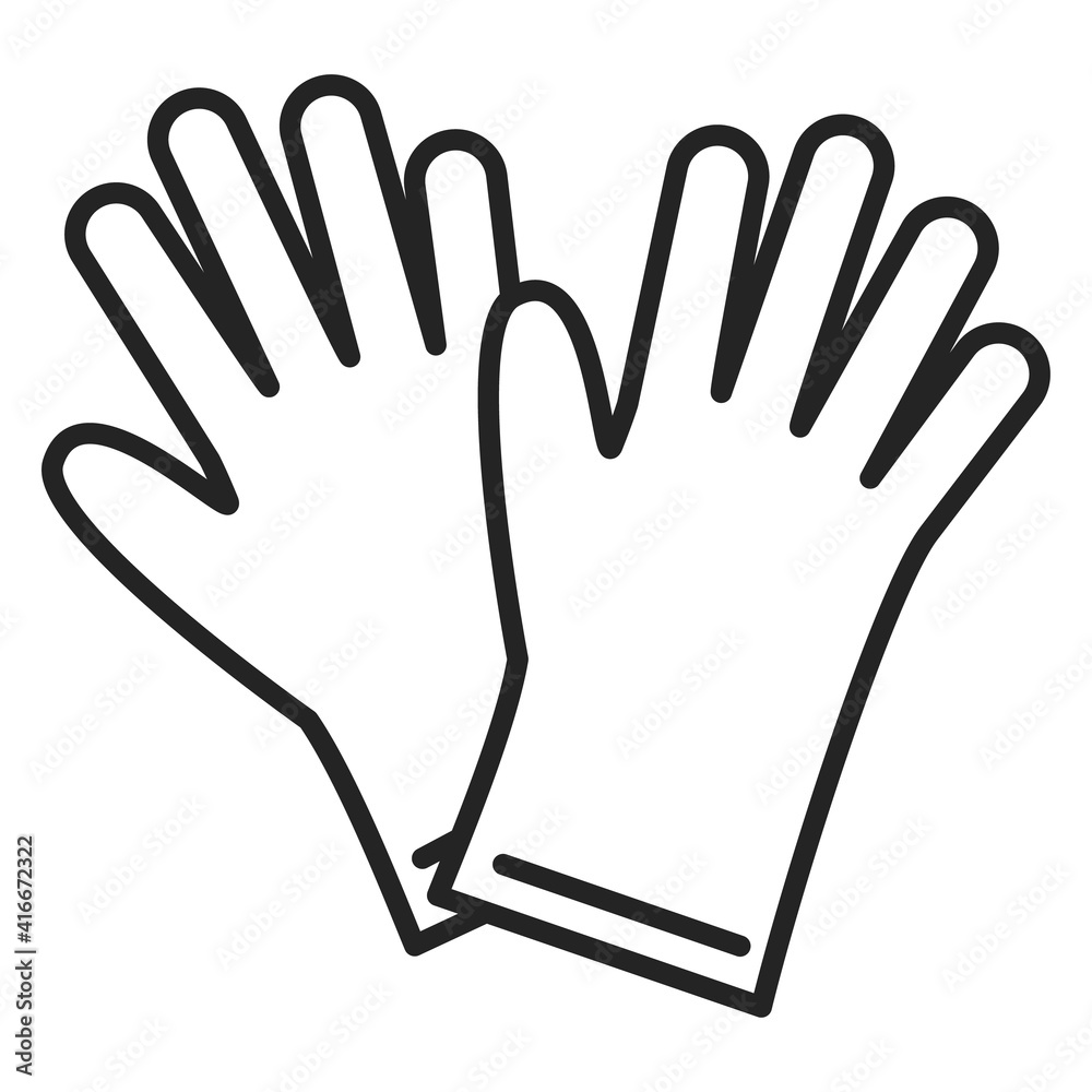 Rubber gloves icon vector isolated. Outlined symbol of washing tool. Protective clothing, safety for hands. Two gloves. Rubber gloves icon vector isolated. Outlined symbol of washing tool. Protective clothing, safety for hands. Two gloves.