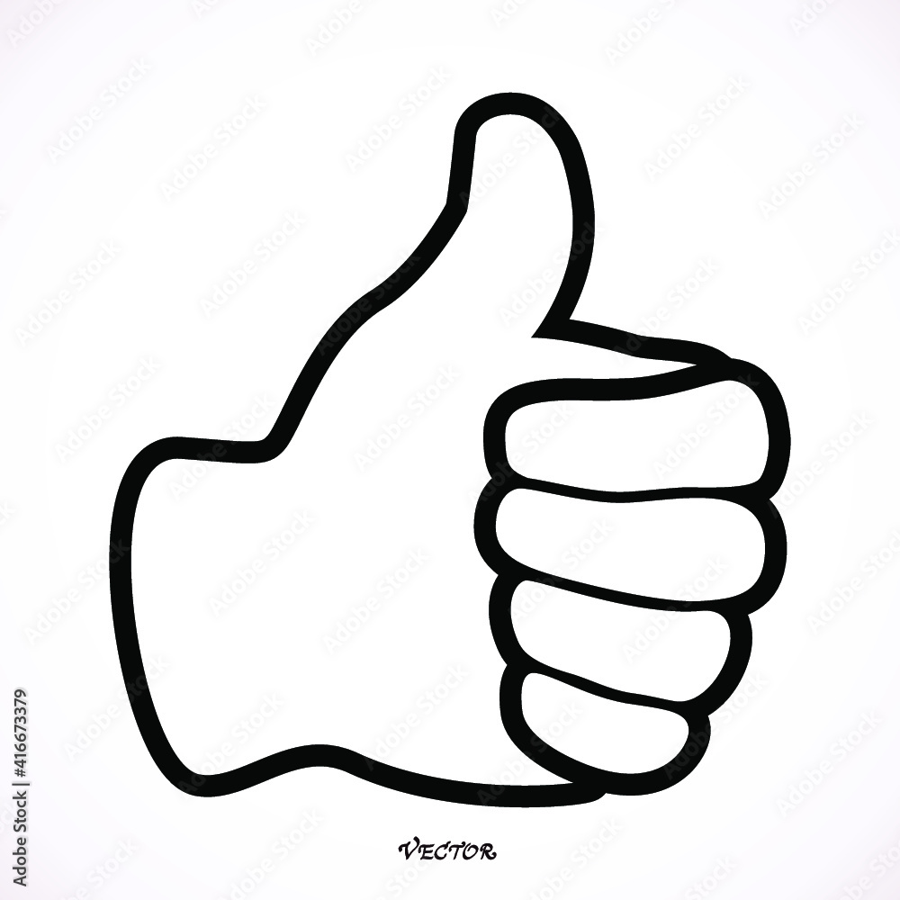 Black contour of thumb up icon on white background, vector logo Black contour of thumb up icon on white background, vector logo