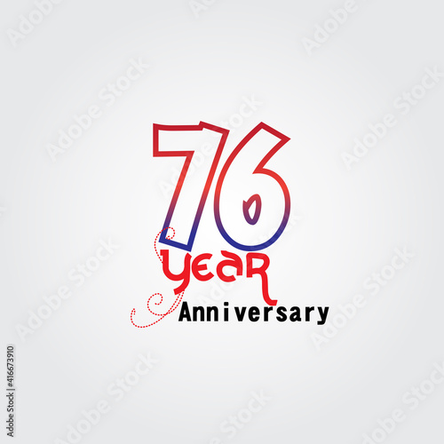 76 years anniversary celebration logotype. anniversary logo with red and blue color isolated on gray background, vector design for celebration, invitation card, and greeting card