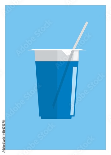 Drinking water on the taller plastic cup packaging with straw.