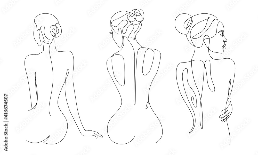 Woman Body One Line Drawing Set Female Figure Creative Contemporary