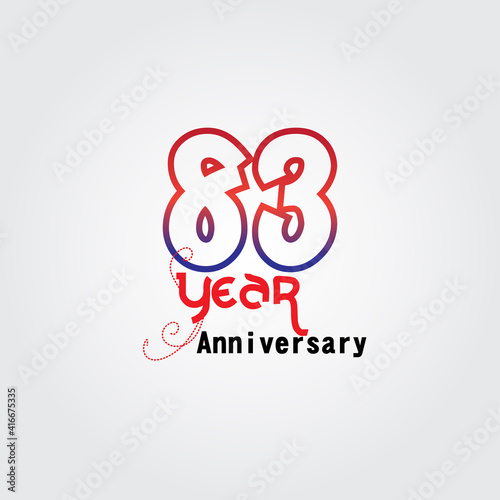 83 years anniversary celebration logotype. anniversary logo with red and blue color isolated on gray background, vector design for celebration, invitation card, and greeting card