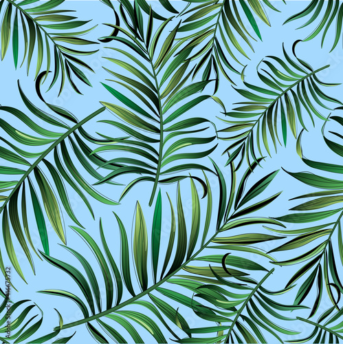 Jungle vector pattern with tropical leaves.Trendy summer print. Exotic seamless background.