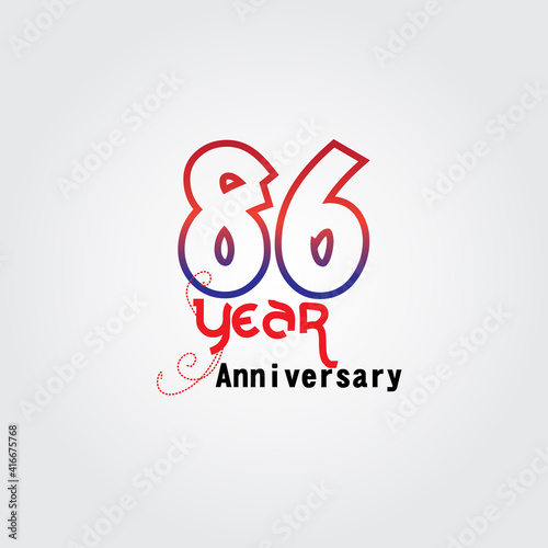 86 years anniversary celebration logotype. anniversary logo with red and blue color isolated on gray background, vector design for celebration, invitation card, and greeting card