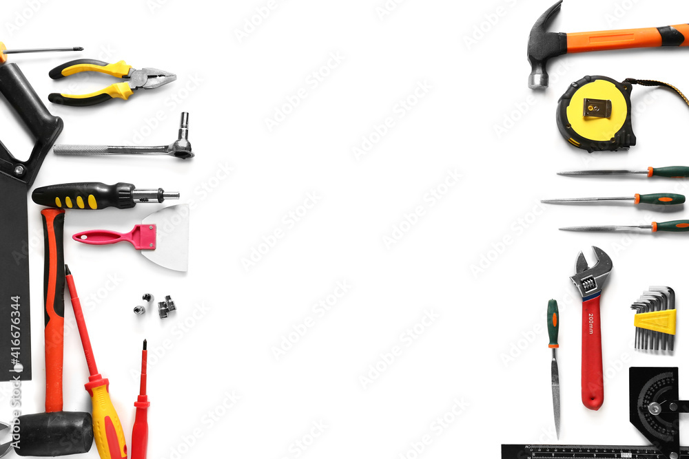 Set of construction tools on white background Set of construction tools on white background