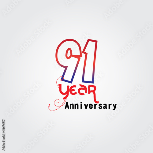 91 years anniversary celebration logotype. anniversary logo with red and blue color isolated on gray background  vector design for celebration  invitation card  and greeting card