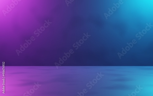 3d rendering of purple and blue abstract room background. Cyberpunk concept. Scene for advertising, technology, banner, cosmetic ads, showroom, fashion, business. Sci-Fi Illustration. Product display