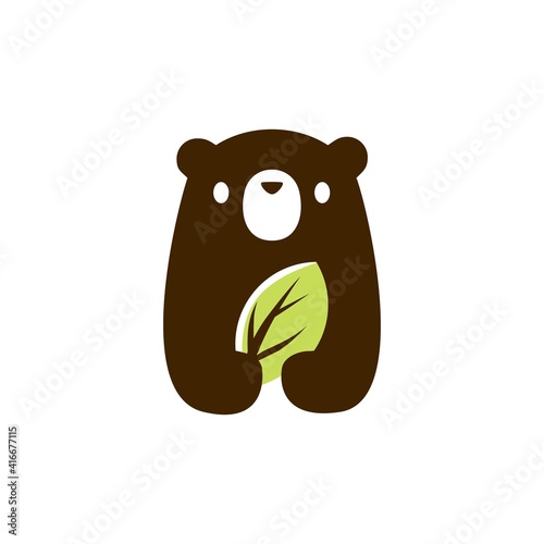 bear cub baby leaf logo vector icon illustration