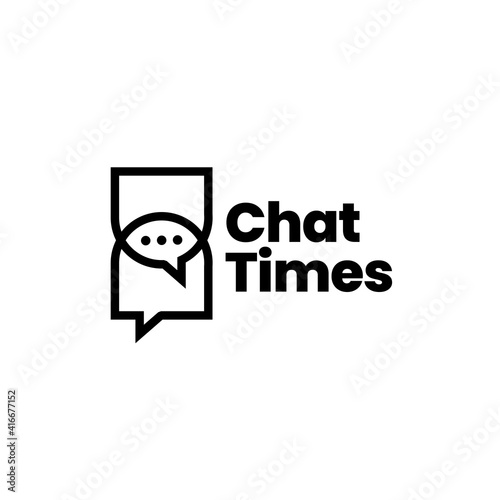 chat time hourglass monoline outline logo vector icon illustration