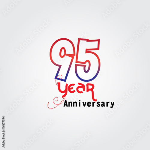 95 years anniversary celebration logotype. anniversary logo with red and blue color isolated on gray background, vector design for celebration, invitation card, and greeting card