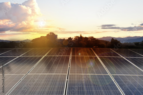 Photovoltaic or solar panels, sustainable energy from the nature and environmental friendly energy concept.