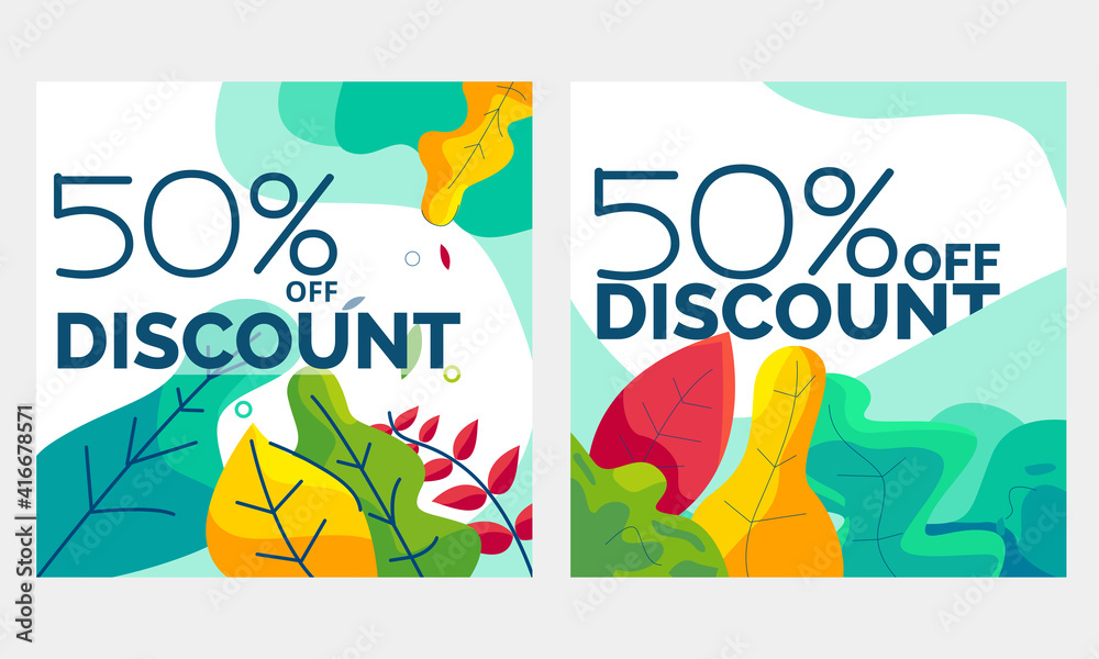 Two Sets of  Colorful Nature Social Media Banner Post Templates and feed posts, sales pitch, digital marketing, ready to edit and use.