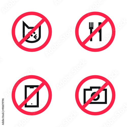 Free Download No pets, no food, no phone, no camera signs. Vector illustration.  - GFXLoad