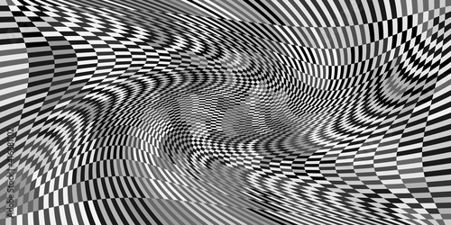 Abstract background with monochrome chess board twirl futuristic waves art