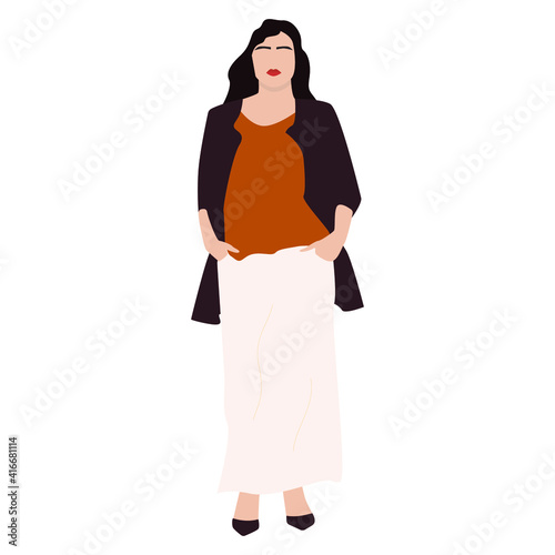 Vector illustration of bodypositive  woman in contemporary style. Abstract woman standing. Vector stock illustration isolated on white background. Stock vector illustration, EPS 10