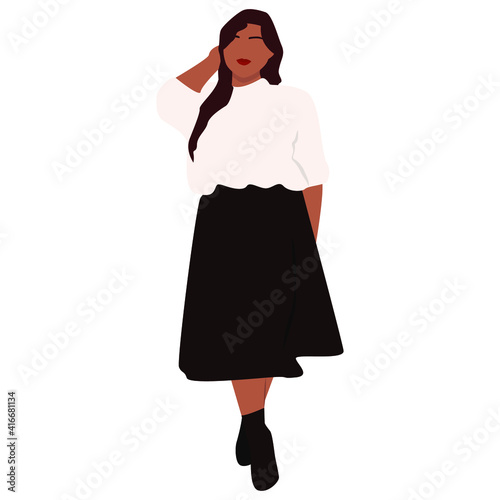 Vector illustration of bodypositive  woman in contemporary style. Abstract woman standing. Vector stock illustration isolated on white background. Stock vector illustration, EPS 10