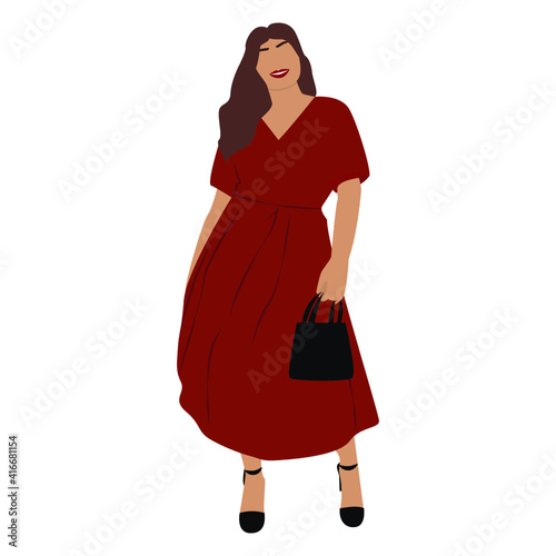 Vector illustration of bodypositive  woman in contemporary style. Abstract woman standing. Vector stock illustration isolated on white background. Stock vector illustration, EPS 10