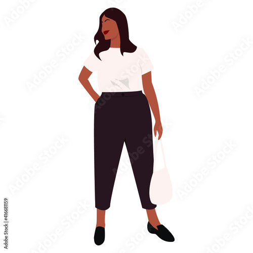 Vector illustration of bodypositive  woman in contemporary style. Abstract woman standing. Vector stock illustration isolated on white background. Stock vector illustration, EPS 10