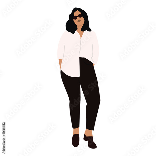 Vector illustration of bodypositive  woman in contemporary style. Abstract woman standing. Vector stock illustration isolated on white background. Stock vector illustration, EPS 10