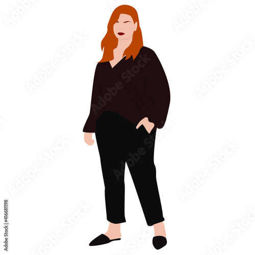 Vector illustration of bodypositive  woman in contemporary style. Abstract woman standing. Vector stock illustration isolated on white background. Stock vector illustration, EPS 10