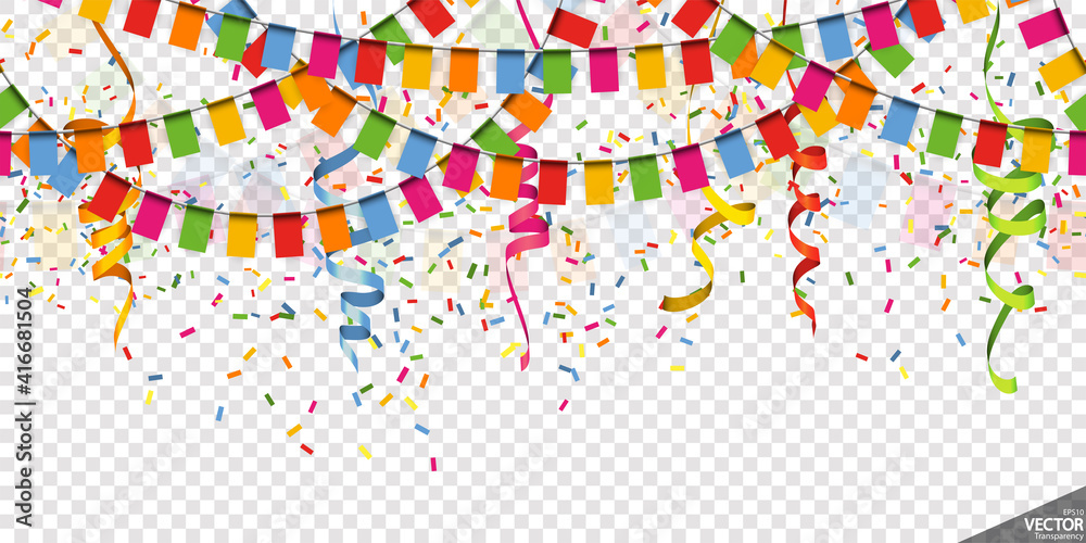 Obraz premium colored garlands, streamers and confetti party background