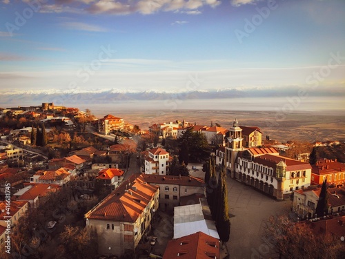 Sighnaghi national museum building with stunning valley background panorama.Tourist attraction in Kakheti