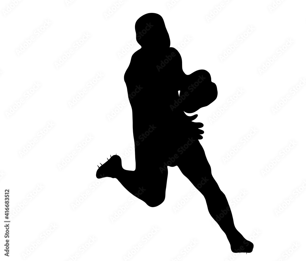 走るラグビー選手のシルエット 走るラグビー選手のシルエット
