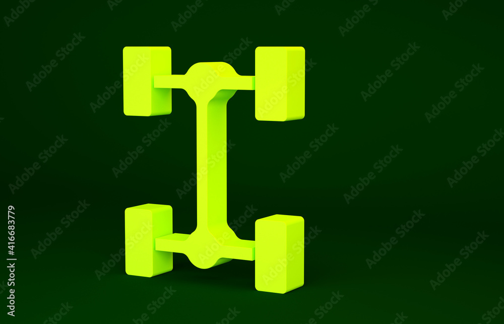 Yellow Chassis car icon isolated on green background. Minimalism concept. 3d illustration 3D render. Yellow Chassis car icon isolated on green background. Minimalism concept. 3d illustration 3D render.