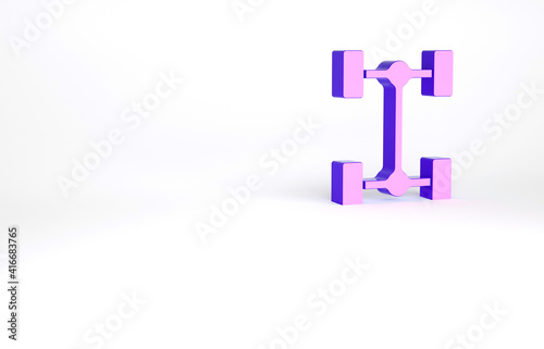 Purple Chassis car icon isolated on white background. Minimalism concept. 3d illustration 3D render.
