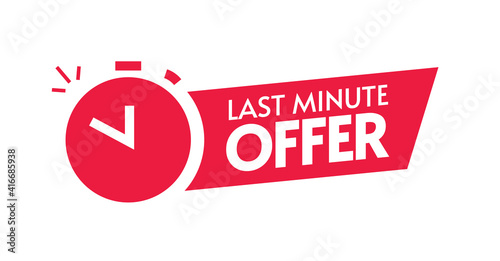 Last minute offer red color icon vector sign, discount sticker tag, left limited time period sale special promotion label, alarm clock with chance promo text symbol design isolated clipart