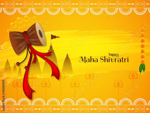 Yellow color Maha shivratri festival background with damroo